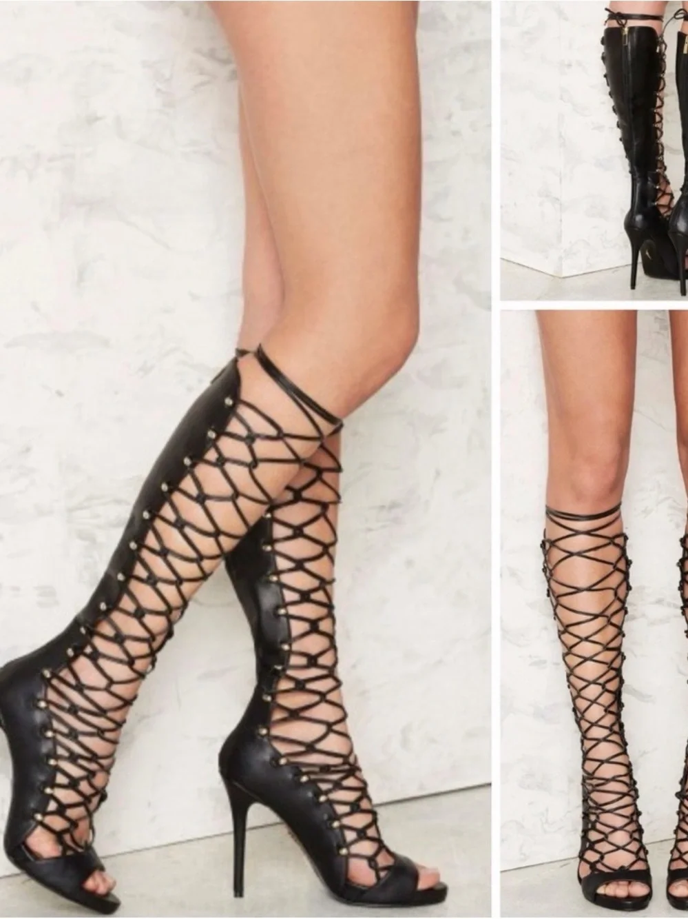 Dynamite Just for Life Black Lace-Up Over-the-Knee Stiletto Boots. Size 8
